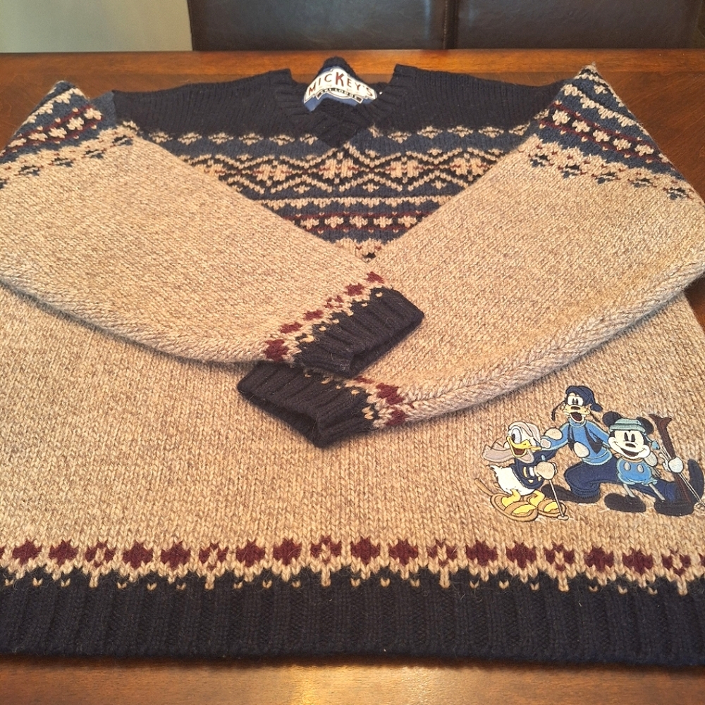 Disney Men's V-Neck Sweater in Navy, Tan, Burgundy